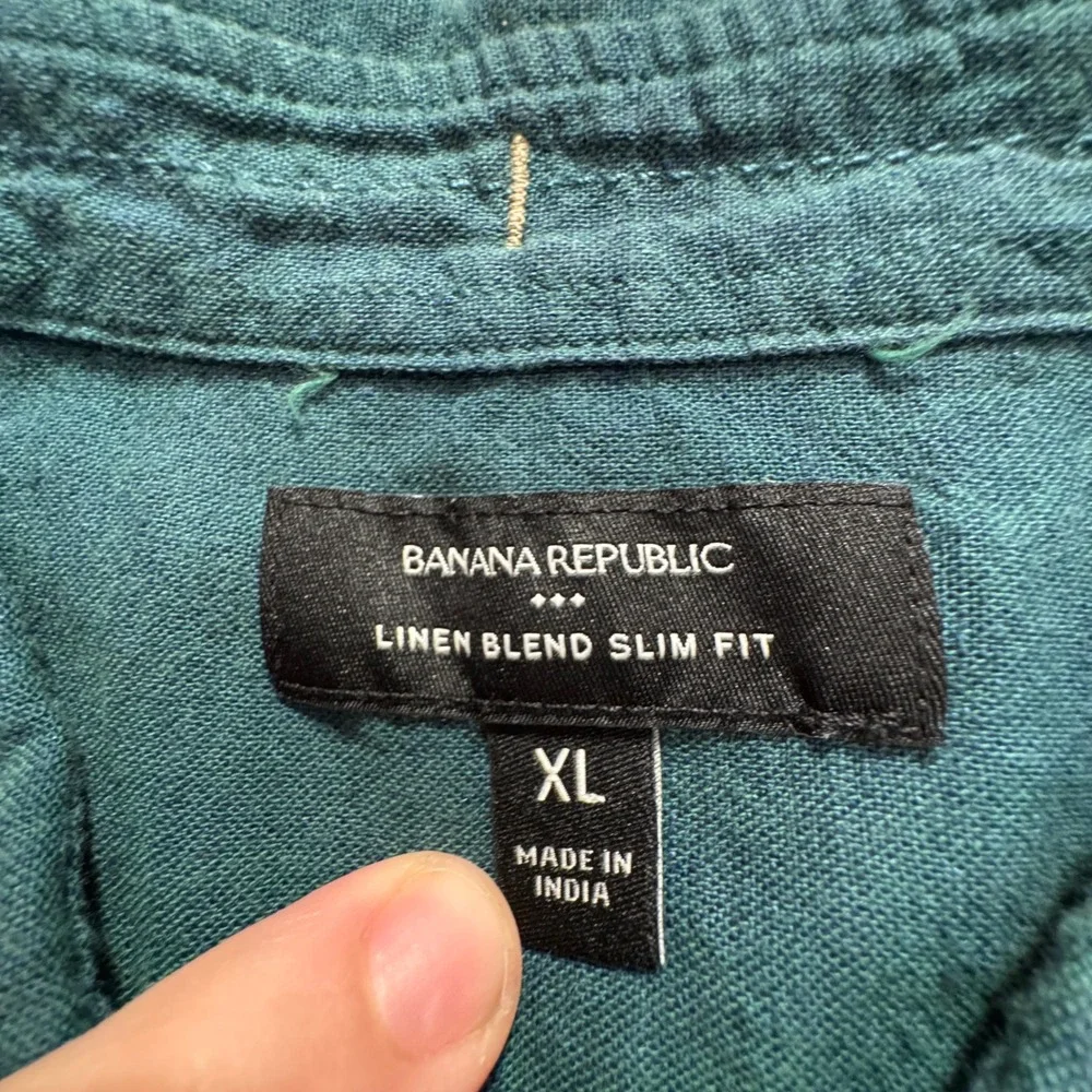 Banana Republic Shirt Mens XL Green Linen Cotton Slim Fit Summer Vacation Casual